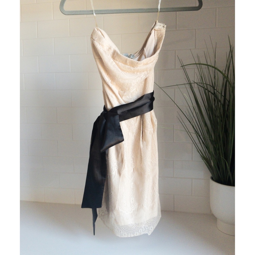 Alythea size S cream strapless dress with black ribbon tie